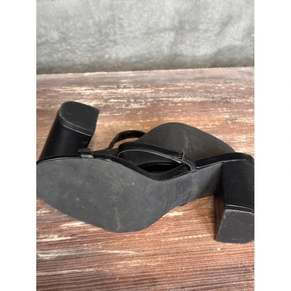 Lulus Black Open Toe Block Heel Slide Sandals Women‎ Size 6.5
